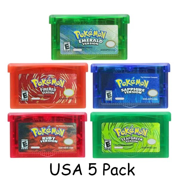 Storazone USA 5 Pack GBA Game Pokemon Series 32 Bit Video Game Cartridge Console Card Pokemon Emerald Ruby FireRed LeafGreen Sapphire Multi-language