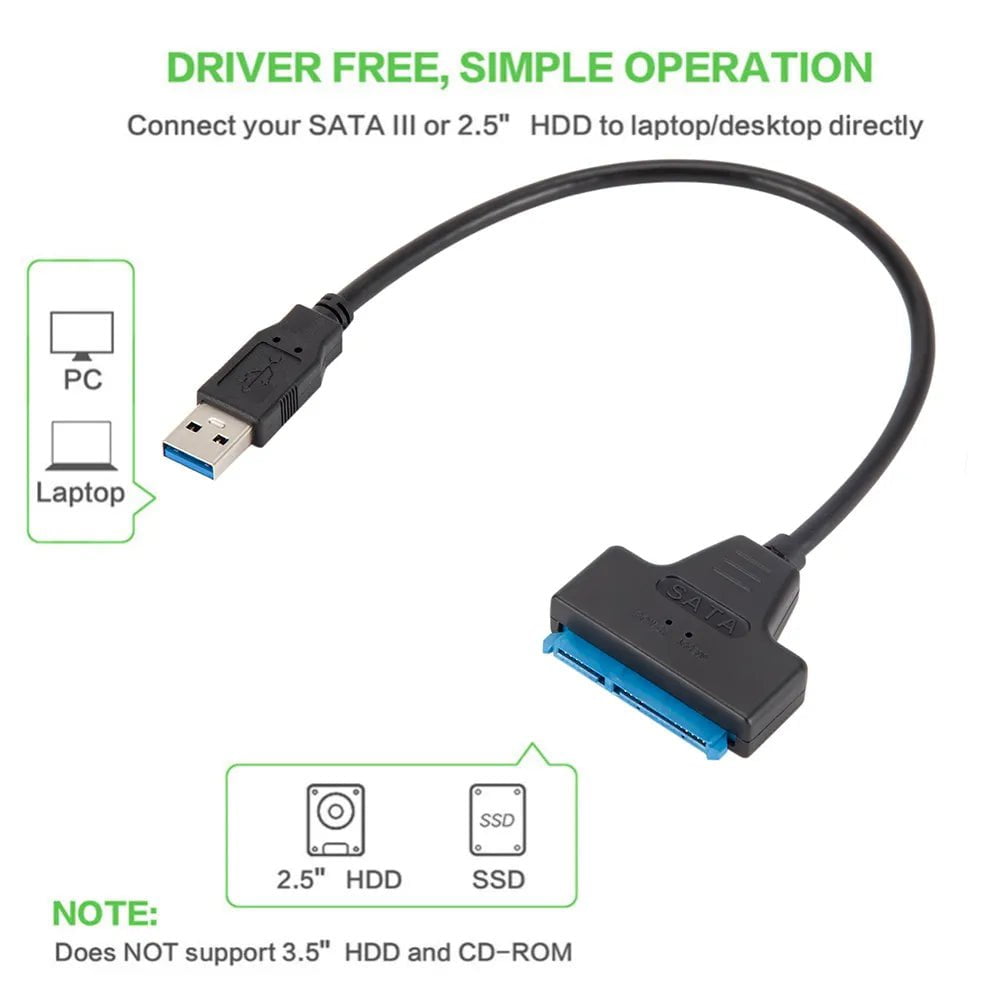 Storazone USB 3.0 2.0 SATA Up To 6 Gbps 3 Cable Sata To USB 3.0 Adapter Support 2.5 Inch External HDD SSD Hard Drive 22 Pin Sata III Cable