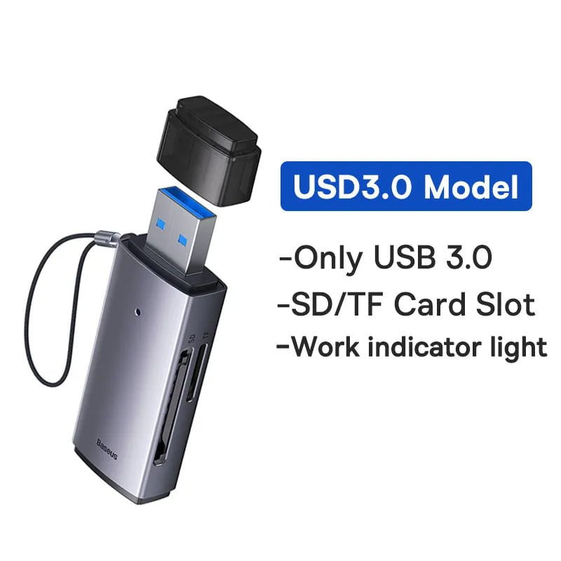 Storazone USB 3.0 Only Baseus Card Reader USB C & USB3.0 to SD Micro SD TF Memory Card Device 104MB/s 2TB Smart Cardreader for Laptop Accessories