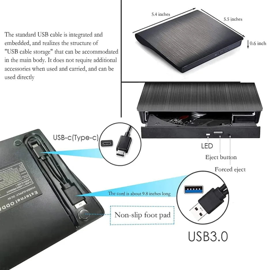 Storazone USB 3.0 Slim External DVD RW CD Writer Drive Burner Reader Player Optical Drives For Laptop PC Dvd Burner Dvd Portatil