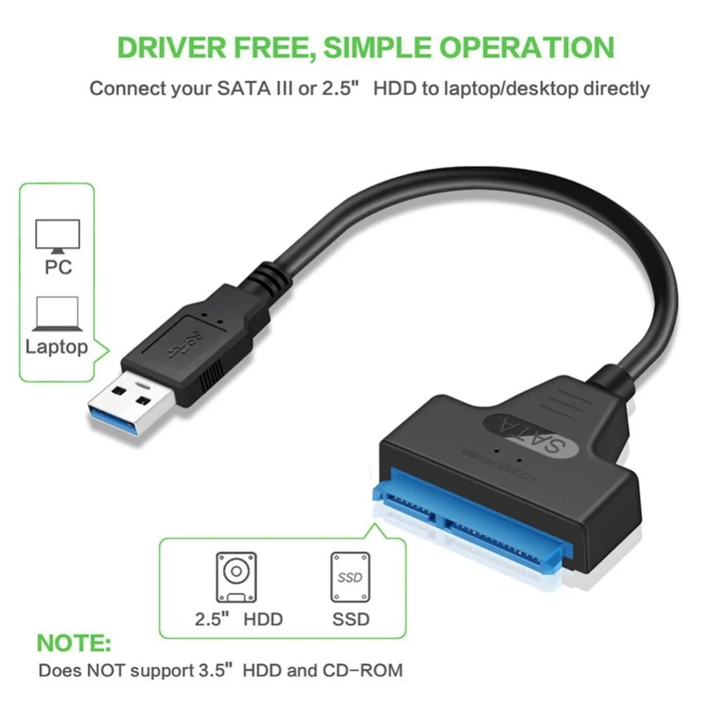 Storazone USB 3.0 to SATA Cable USB C to SATA III Hard Drive Adapter UP To 6Gbps Support  2.5" HDD SSD Hard Drive 22 Pin Sata III for PC