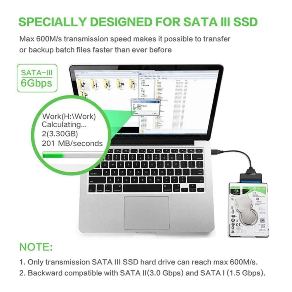 Storazone USB 3.0 to SATA Cable USB C to SATA III Hard Drive Adapter UP To 6Gbps Support  2.5" HDD SSD Hard Drive 22 Pin Sata III for PC