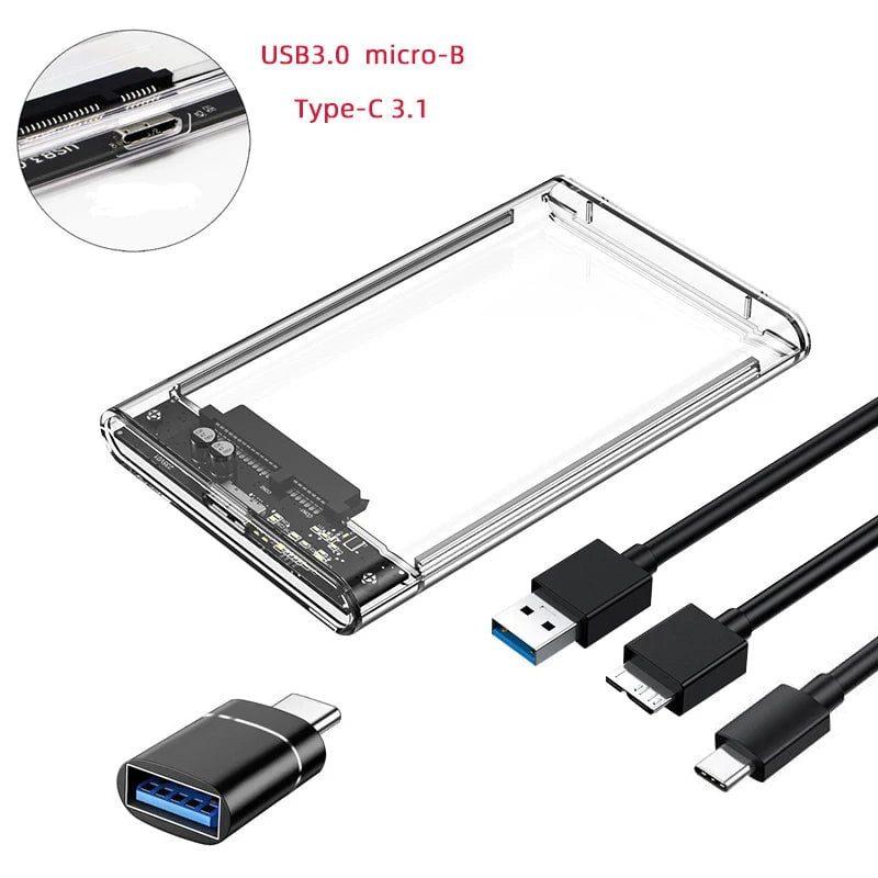 Storazone USB 3.0/Type C External Hard Drive Enclosure for 2.5 Inch SATA HDD and SSD Transparent Hard Disk Case Tool-Free Support UASP