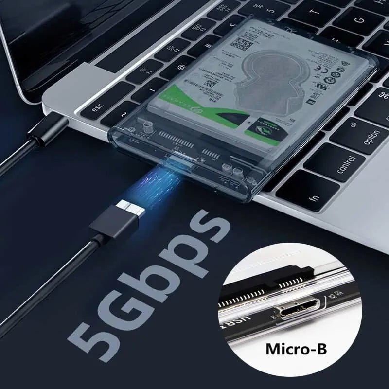 Storazone USB 3.0/Type C External Hard Drive Enclosure for 2.5 Inch SATA HDD and SSD Transparent Hard Disk Case Tool-Free Support UASP