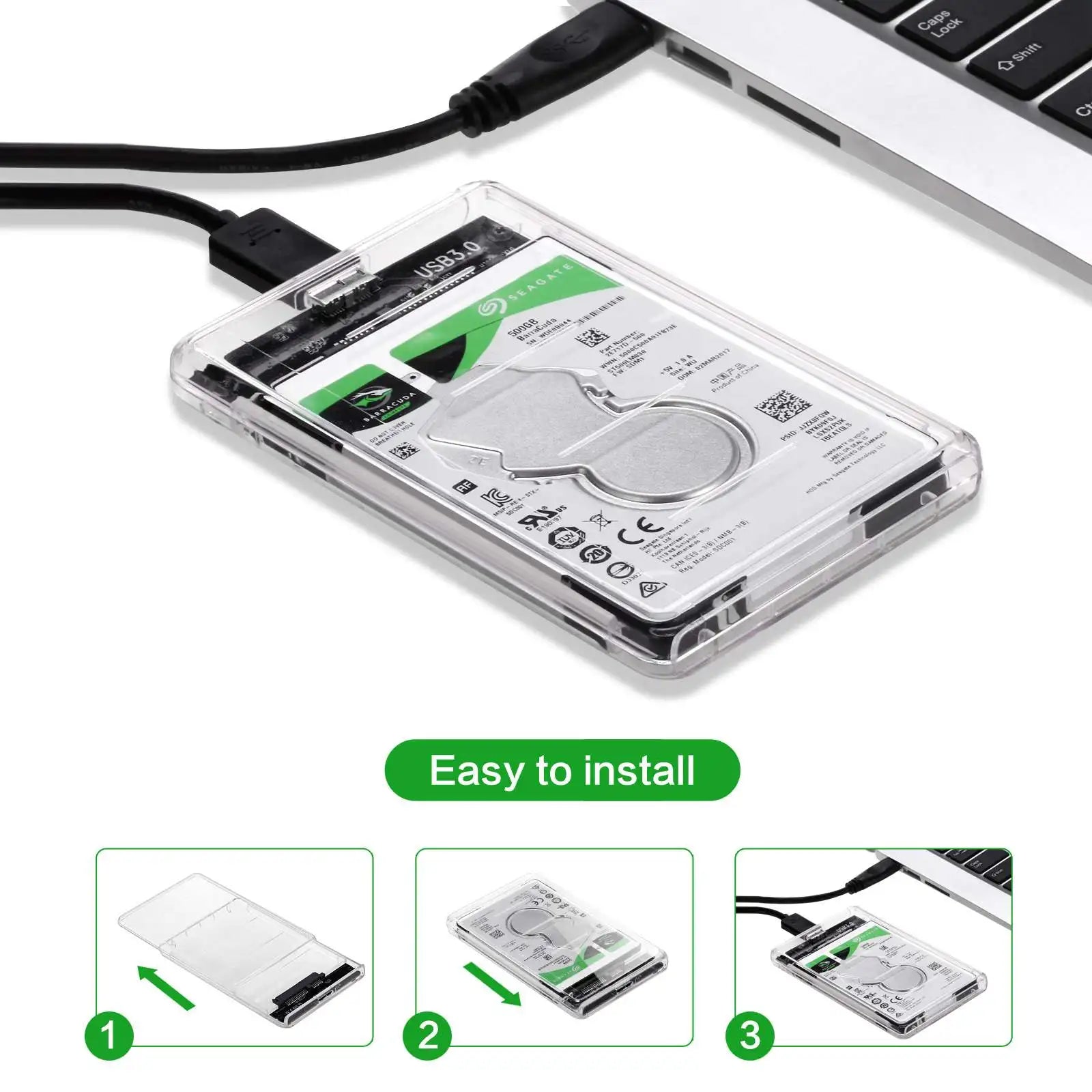 Storazone USB 3.0/Type C External Hard Drive Enclosure for 2.5 Inch SATA HDD and SSD Transparent Hard Disk Case Tool-Free Support UASP