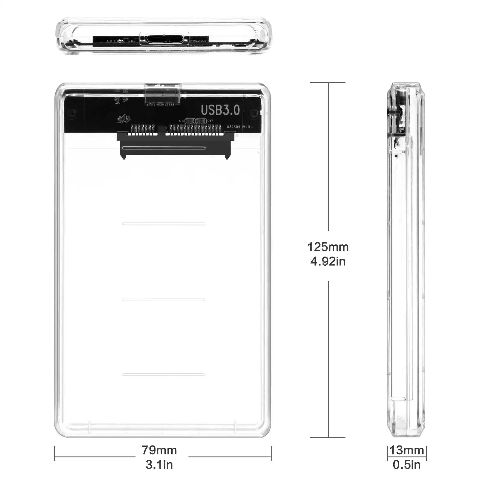 Storazone USB 3.0/Type C External Hard Drive Enclosure for 2.5 Inch SATA HDD and SSD Transparent Hard Disk Case Tool-Free Support UASP