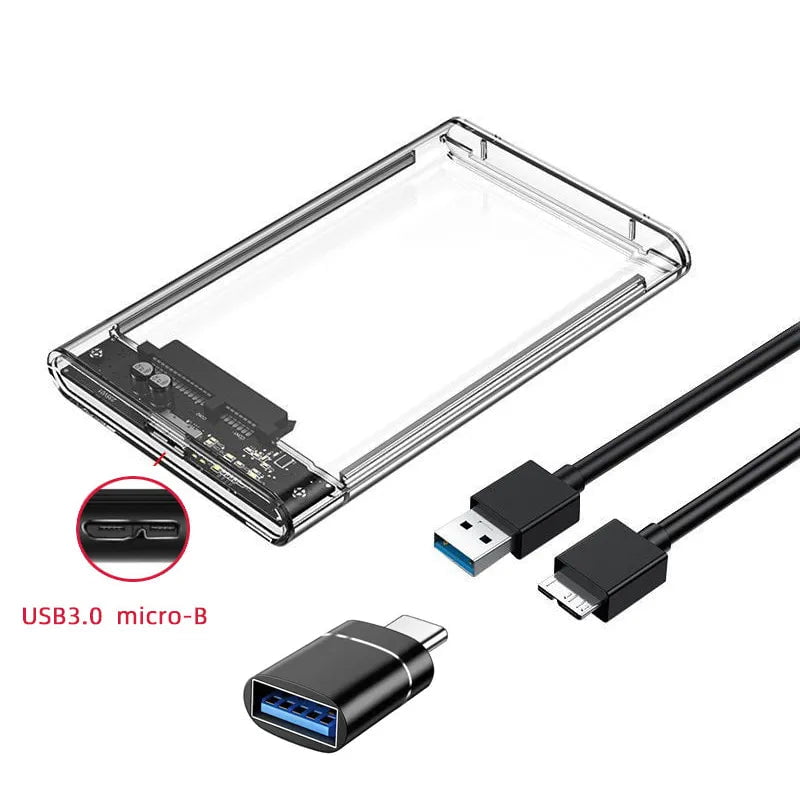 Storazone USB 3.0 with adapter USB 3.0/Type C External Hard Drive Enclosure for 2.5 Inch SATA HDD and SSD Transparent Hard Disk Case Tool-Free Support UASP