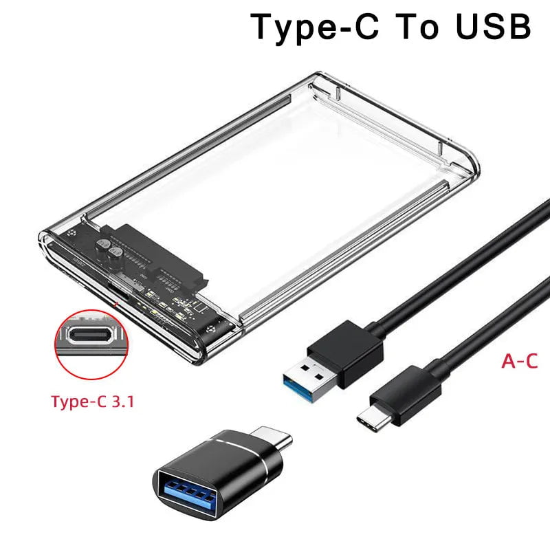 Storazone USB 3.1 with adapter USB 3.0/Type C External Hard Drive Enclosure for 2.5 Inch SATA HDD and SSD Transparent Hard Disk Case Tool-Free Support UASP