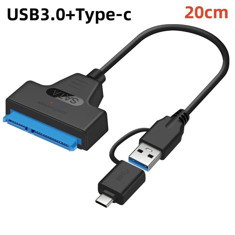 Storazone USB3.0 Type-c 20cm / CHINA USB 3.0 to SATA Cable USB C to SATA III Hard Drive Adapter UP To 6Gbps Support  2.5" HDD SSD Hard Drive 22 Pin Sata III for PC