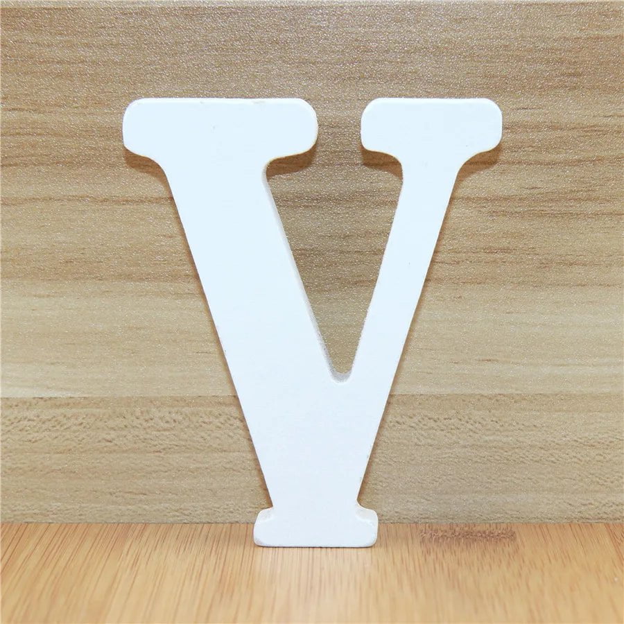 Storazone V / 10cm 1pc 10CM Wood Wooden Letters White Alphabet Wedding Birthday Party Diy Home Decorations Personalised Name Design 3.94 Inches