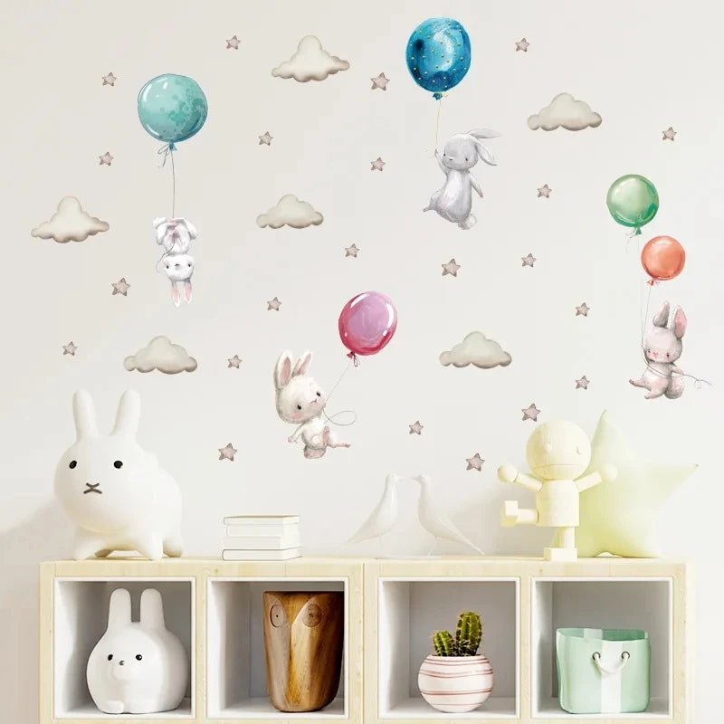 Storazone V Cute Bunny Hearts Wall Stickers for Children Kids Rooms Girls Baby Room Decoration Nursery Kawaii Cartoon Rabbit Wallpaper Vinyl