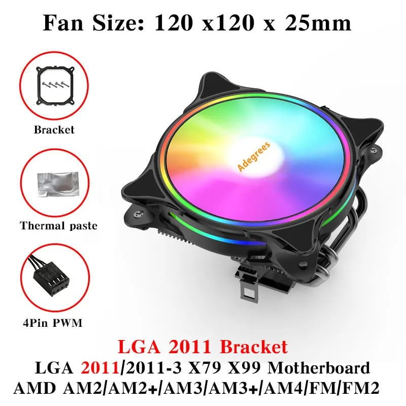 Storazone V12-4PIN-Black 1 / Transparent / Fixed Color | CHINA CPU Cooler 120MM 4 Heatpipes PC Radiator PWM 4PIN for Intel LGA 1366 1155 1150 1151 1200 1700 2011 X79 X99 AM4 Black Cooling Fan