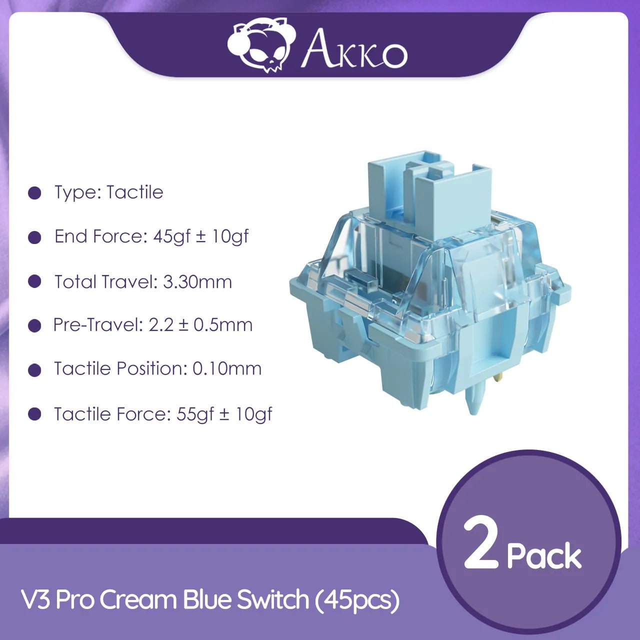 Storazone V3 Pro 2 Box(90pcs) Akko V3 Pro Cream Blue Switch 5 Pin 45gf Tactile Switch With Dustproof Stem Compatible with MX Mechanical Keyboard (45 pcs)