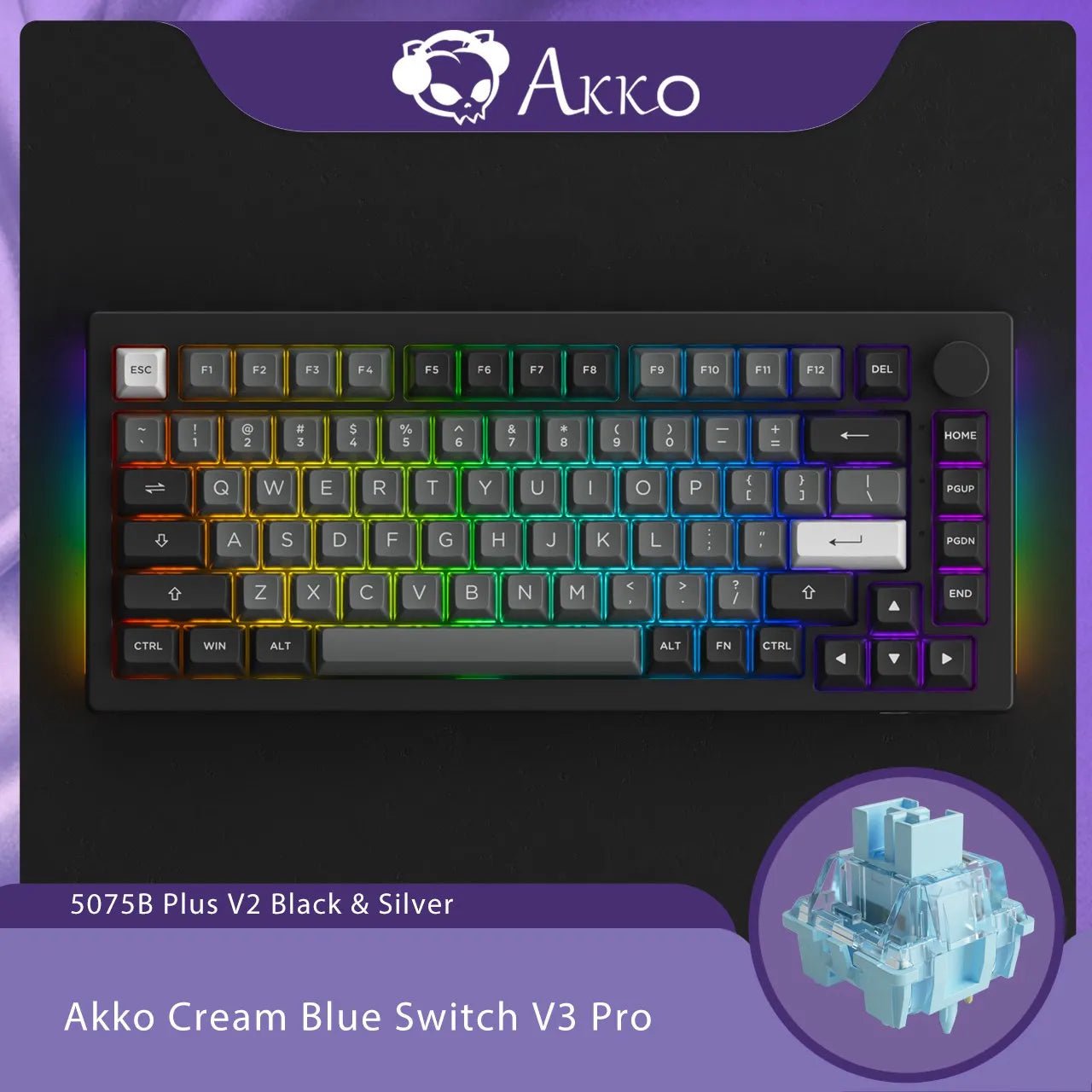 Storazone V3 pro Cream Blue 1 Akko 5075B Plus V2 75% Mechanical Gaming Keyboard 3/5 Pin Hot Swap Three-Modes RGB 2.4GHz Wireless/USB Type-C/Bluetooth 5.0