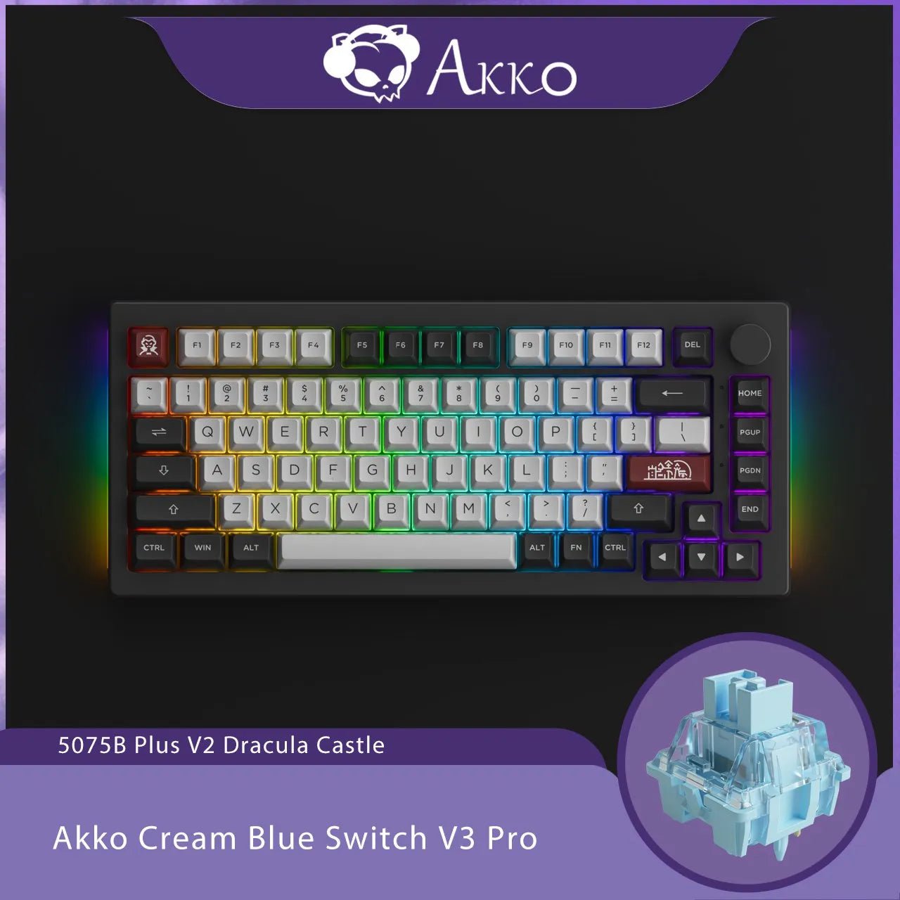 Storazone V3 pro Cream Blue Akko 5075B Plus V2 75% Mechanical Gaming Keyboard 3/5 Pin Hot Swap Three-Modes RGB 2.4GHz Wireless/USB Type-C/Bluetooth 5.0