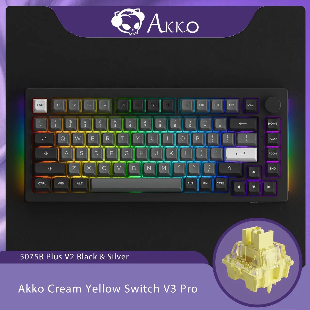 Storazone V3 pro Cream Yellow 1 Akko 5075B Plus V2 75% Mechanical Gaming Keyboard 3/5 Pin Hot Swap Three-Modes RGB 2.4GHz Wireless/USB Type-C/Bluetooth 5.0