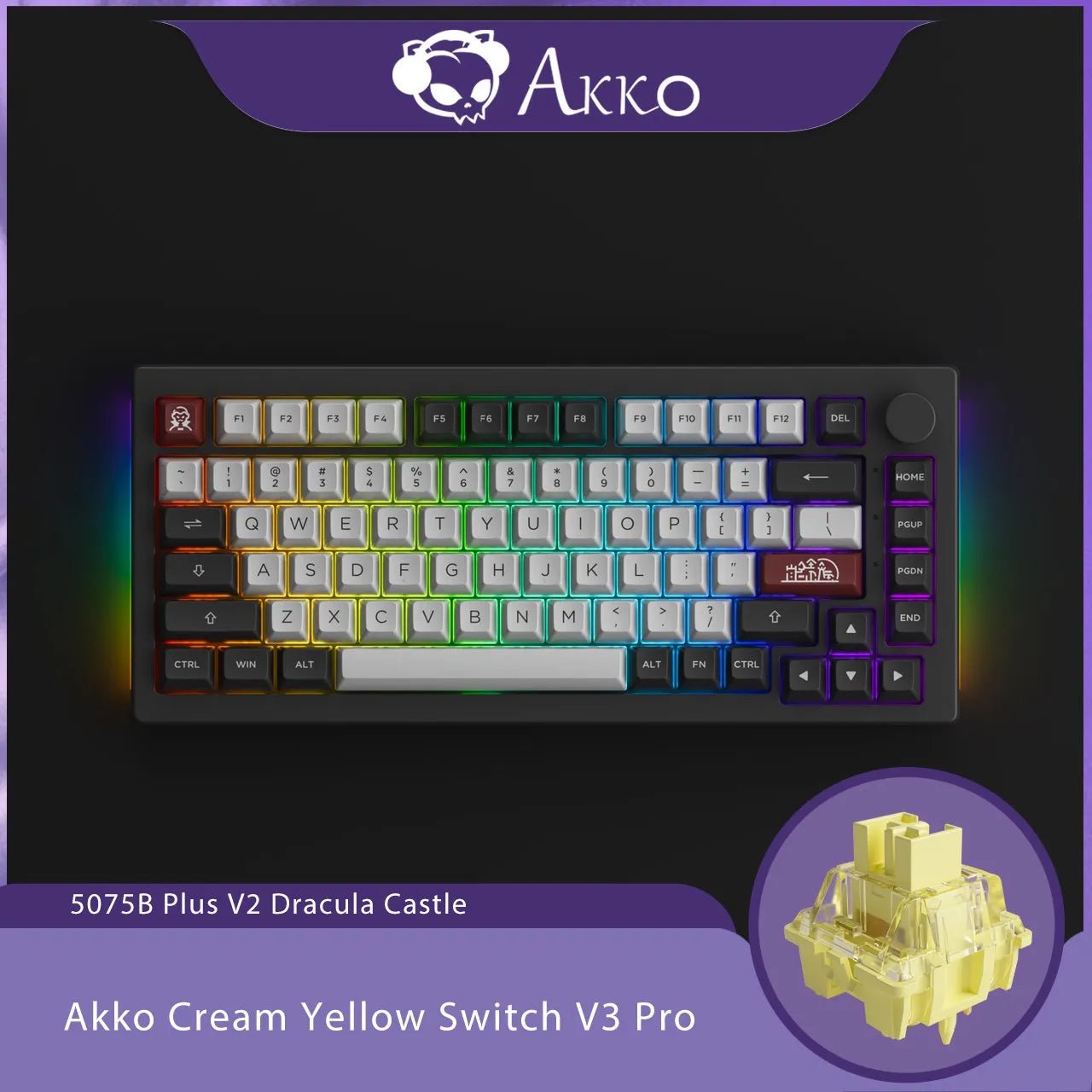 Storazone V3 pro Cream Yellow Akko 5075B Plus V2 75% Mechanical Gaming Keyboard 3/5 Pin Hot Swap Three-Modes RGB 2.4GHz Wireless/USB Type-C/Bluetooth 5.0