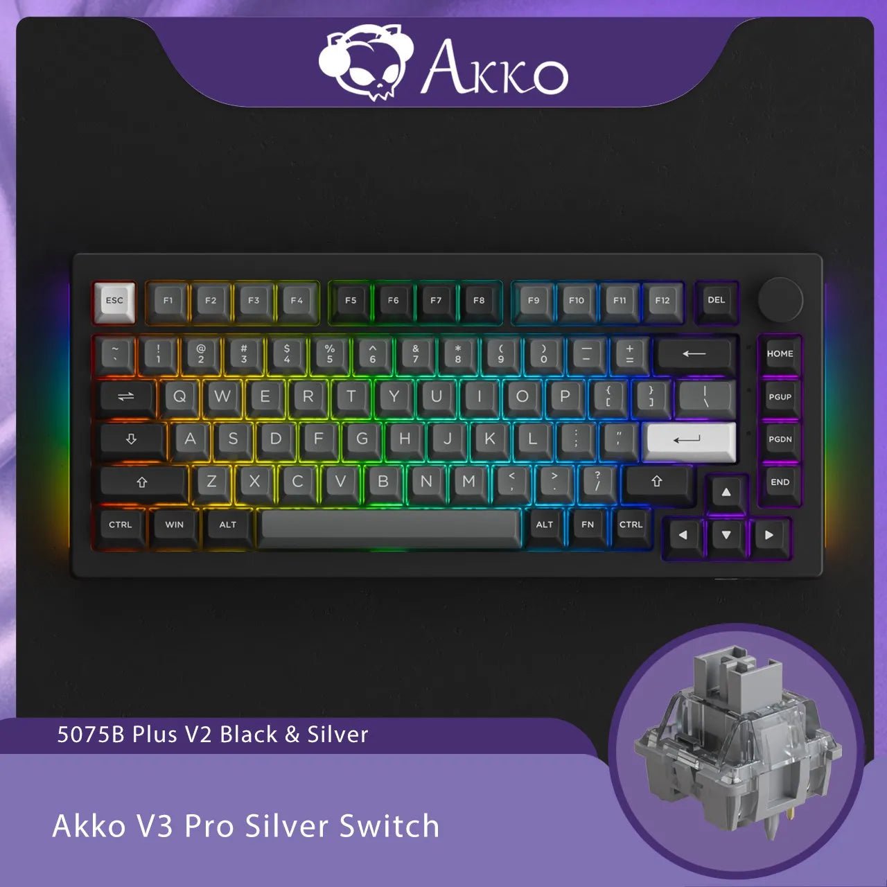 Storazone V3 pro Silver Akko 5075B Plus V2 75% Mechanical Gaming Keyboard 3/5 Pin Hot Swap Three-Modes RGB 2.4GHz Wireless/USB Type-C/Bluetooth 5.0