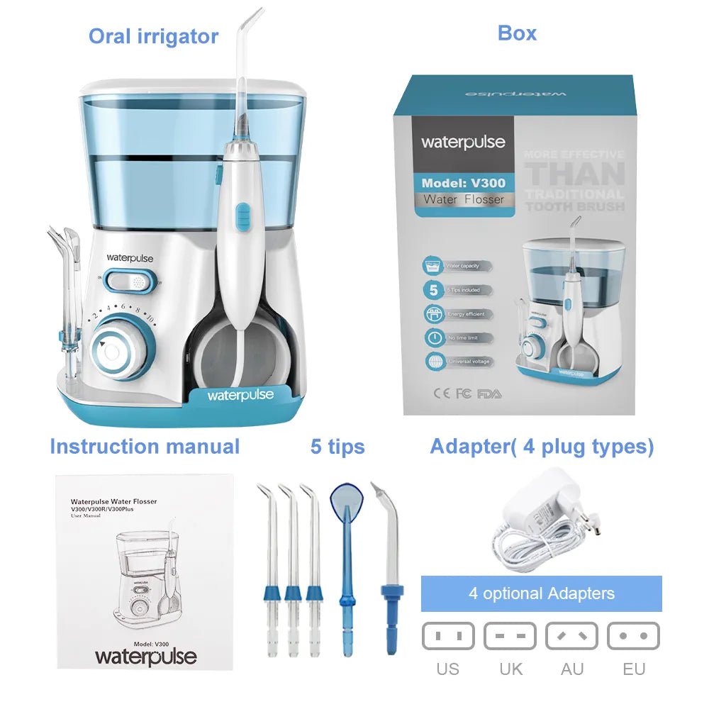 Storazone V300 Green / us / CHINA Waterpulse V300G Oral Irrigator 5pcs Tips Dental Water Flosser Electric Cleaner 800ml Oral Hygiene Dental Flosser For Oral Care