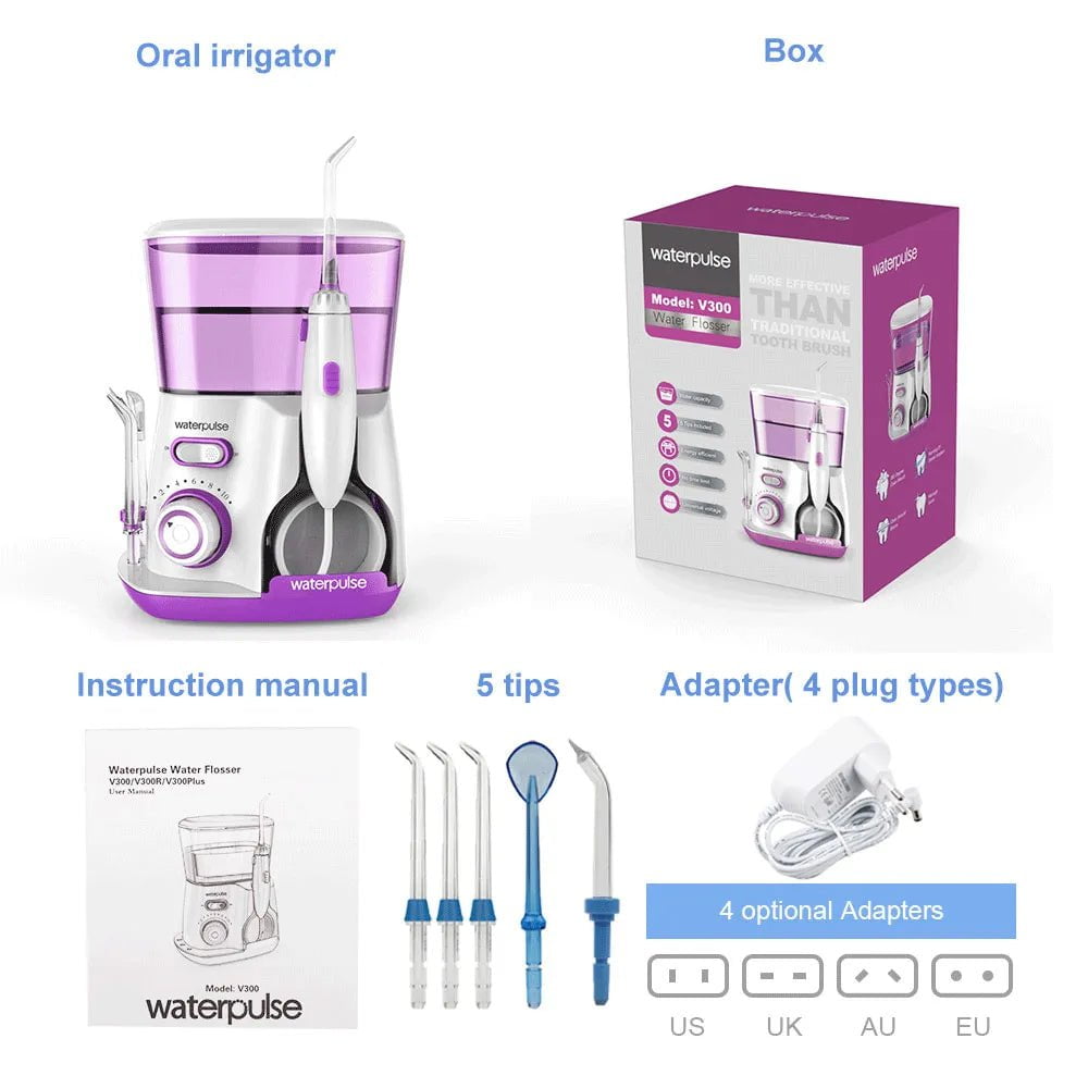 Storazone V300 Red / us / CHINA Waterpulse V300G Oral Irrigator 5pcs Tips Dental Water Flosser Electric Cleaner 800ml Oral Hygiene Dental Flosser For Oral Care