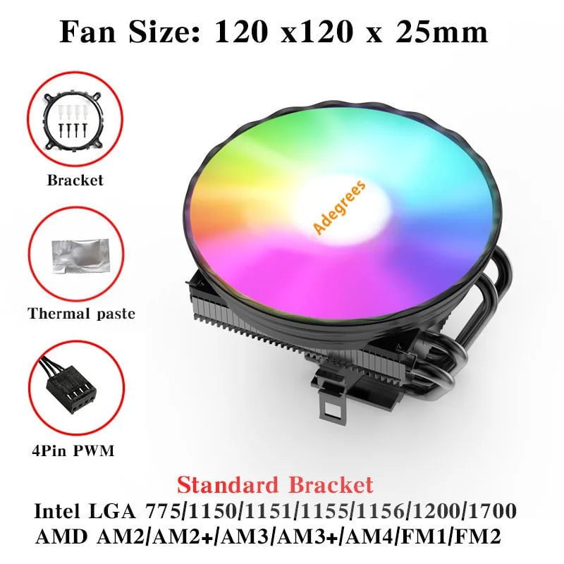 Storazone V400-4PIN-Black / Transparent / Fixed Color | CHINA CPU Cooler 120MM 4 Heatpipes PC Radiator PWM 4PIN for Intel LGA 1366 1155 1150 1151 1200 1700 2011 X79 X99 AM4 Black Cooling Fan