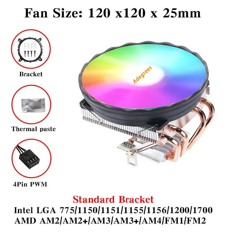 Storazone V400-4PIN / Transparent / Fixed Color | CHINA CPU Cooler 120MM 4 Heatpipes PC Radiator PWM 4PIN for Intel LGA 1366 1155 1150 1151 1200 1700 2011 X79 X99 AM4 Black Cooling Fan