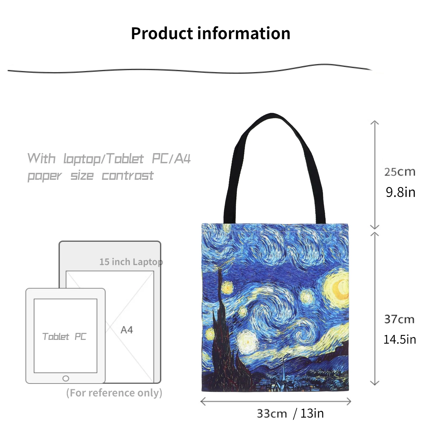 Storazone Van Gogh Series Canvas Bag Oil Painting Starry Night Sunflower Apricot Flower Coffee Holder Handbag Lightweight Shoulder Bag