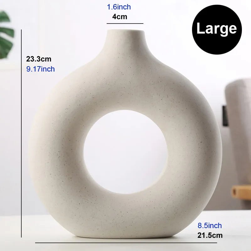 Storazone vase L 1 Nordic Vase Circular Hollow Ceramic Donuts Flower Pot Home Living Room Decoration Accessories Interior Office Desktop Decor Gift
