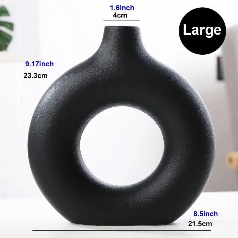 Storazone vase L Nordic Vase Circular Hollow Ceramic Donuts Flower Pot Home Living Room Decoration Accessories Interior Office Desktop Decor Gift