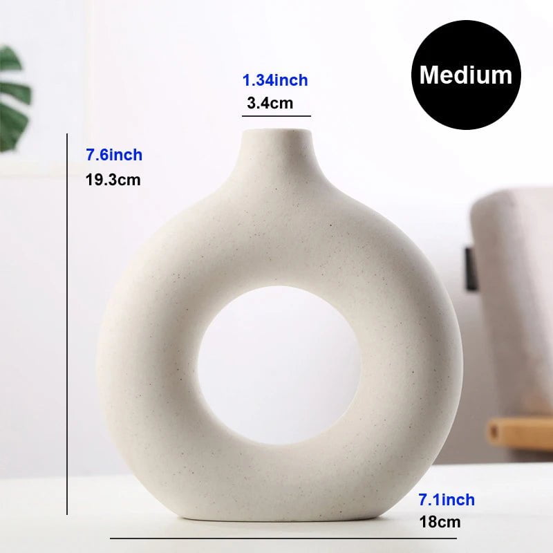 Storazone vase M 1 Nordic Vase Circular Hollow Ceramic Donuts Flower Pot Home Living Room Decoration Accessories Interior Office Desktop Decor Gift