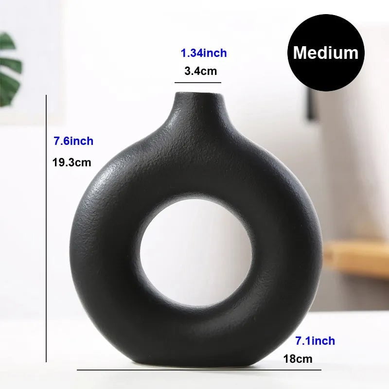 Storazone vase M Nordic Vase Circular Hollow Ceramic Donuts Flower Pot Home Living Room Decoration Accessories Interior Office Desktop Decor Gift