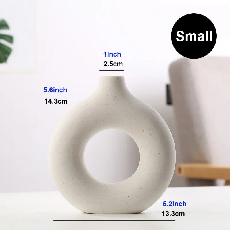 Storazone vase S 1 Nordic Vase Circular Hollow Ceramic Donuts Flower Pot Home Living Room Decoration Accessories Interior Office Desktop Decor Gift