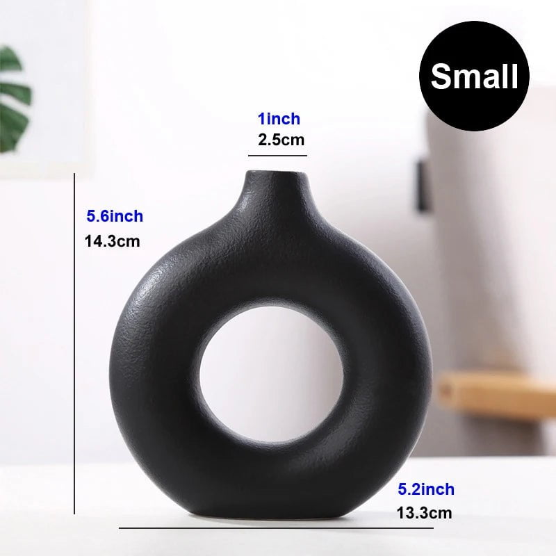 Storazone vase S Nordic Vase Circular Hollow Ceramic Donuts Flower Pot Home Living Room Decoration Accessories Interior Office Desktop Decor Gift