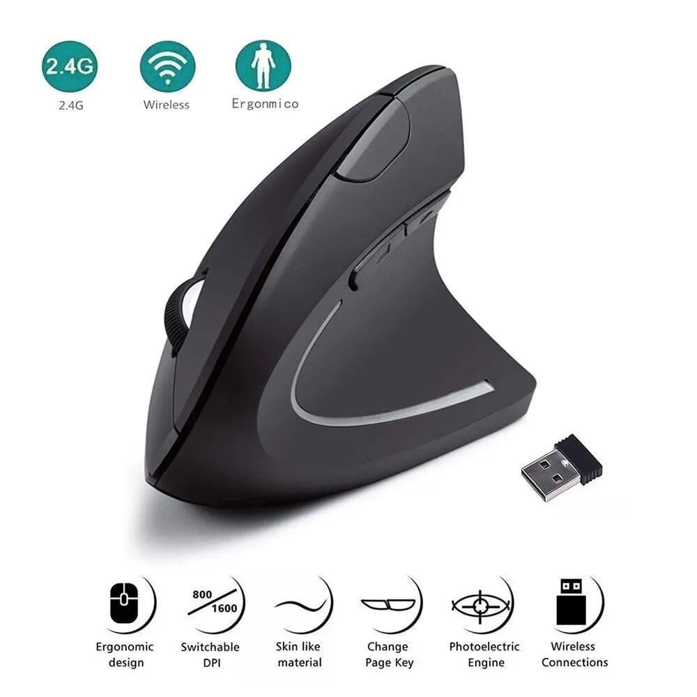 Storazone Vertical Mouse Ergonomic 2.4GHz Wireless Optical Mice 3 Adjustable DPI 800/1200/1600 6 Buttons for Laptop PC Computer Desktop