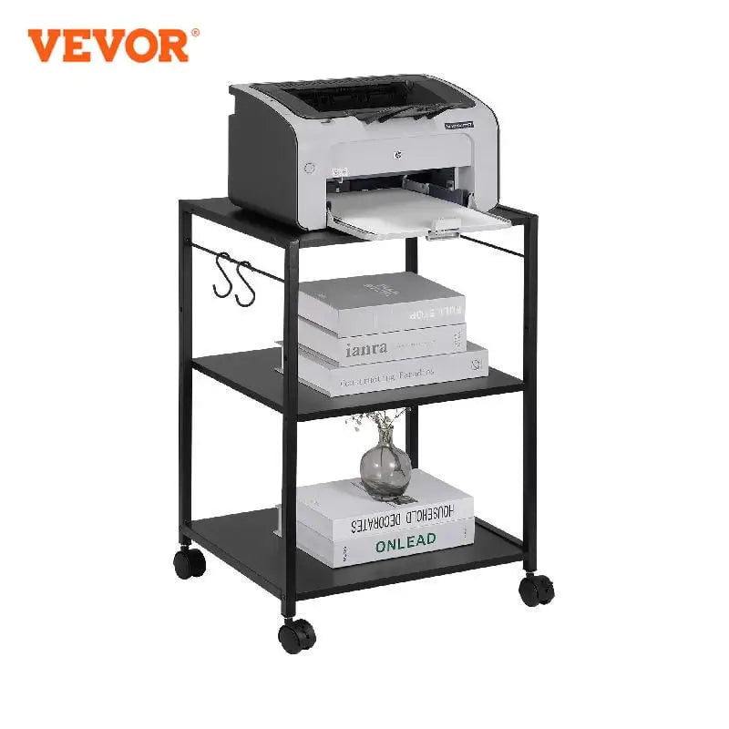 Storazone VEVOR 3 Tiers Printer Stand 420 x 350 x 600 mm Rolling Cart with Lockable Casters Waterproof & Sturdy Storage Stand for Office