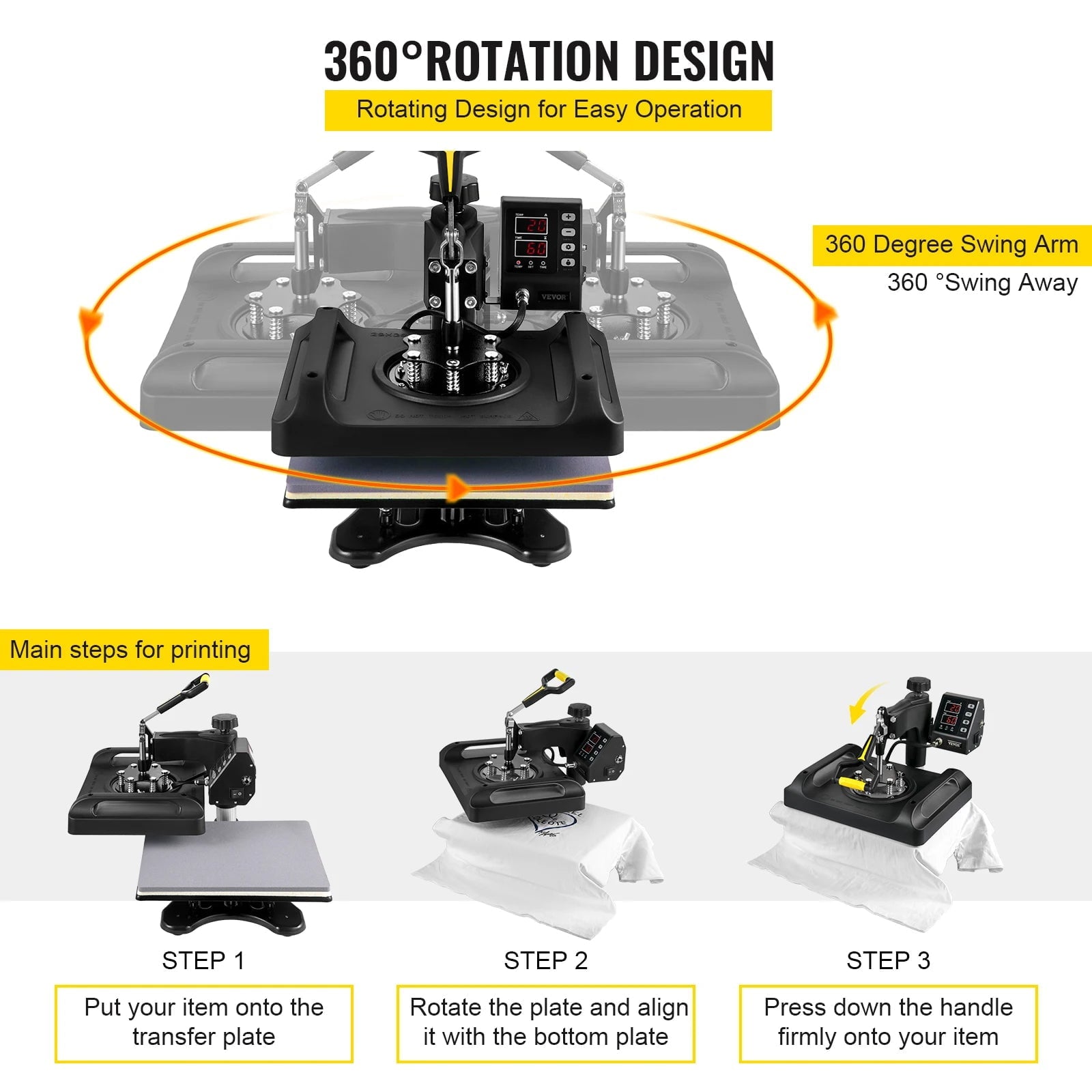 Storazone VEVOR 30*38CM 8 in 1 Combo Upgrade Heat Press Machine 360° Rotation Sublimation Printer Cap Shirt Mug Plate 2D Heat Transfer