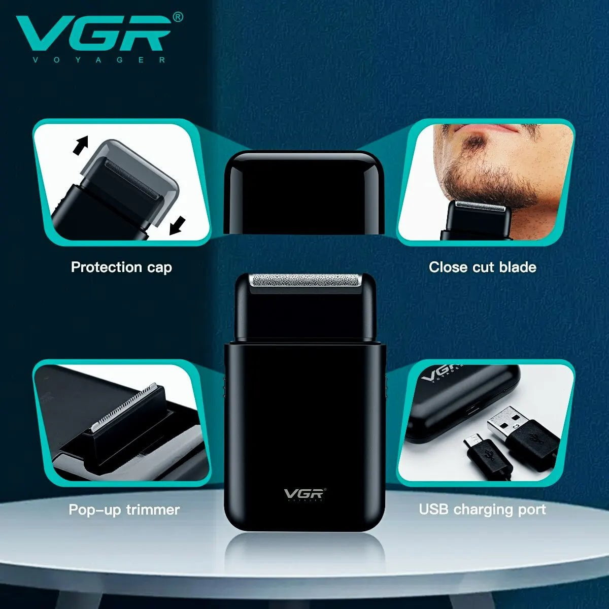 Storazone VGR Electric Shaver Professional Shaver Portable Mini Shaving Machine USB Charge Beard Trimmer for Men V 390