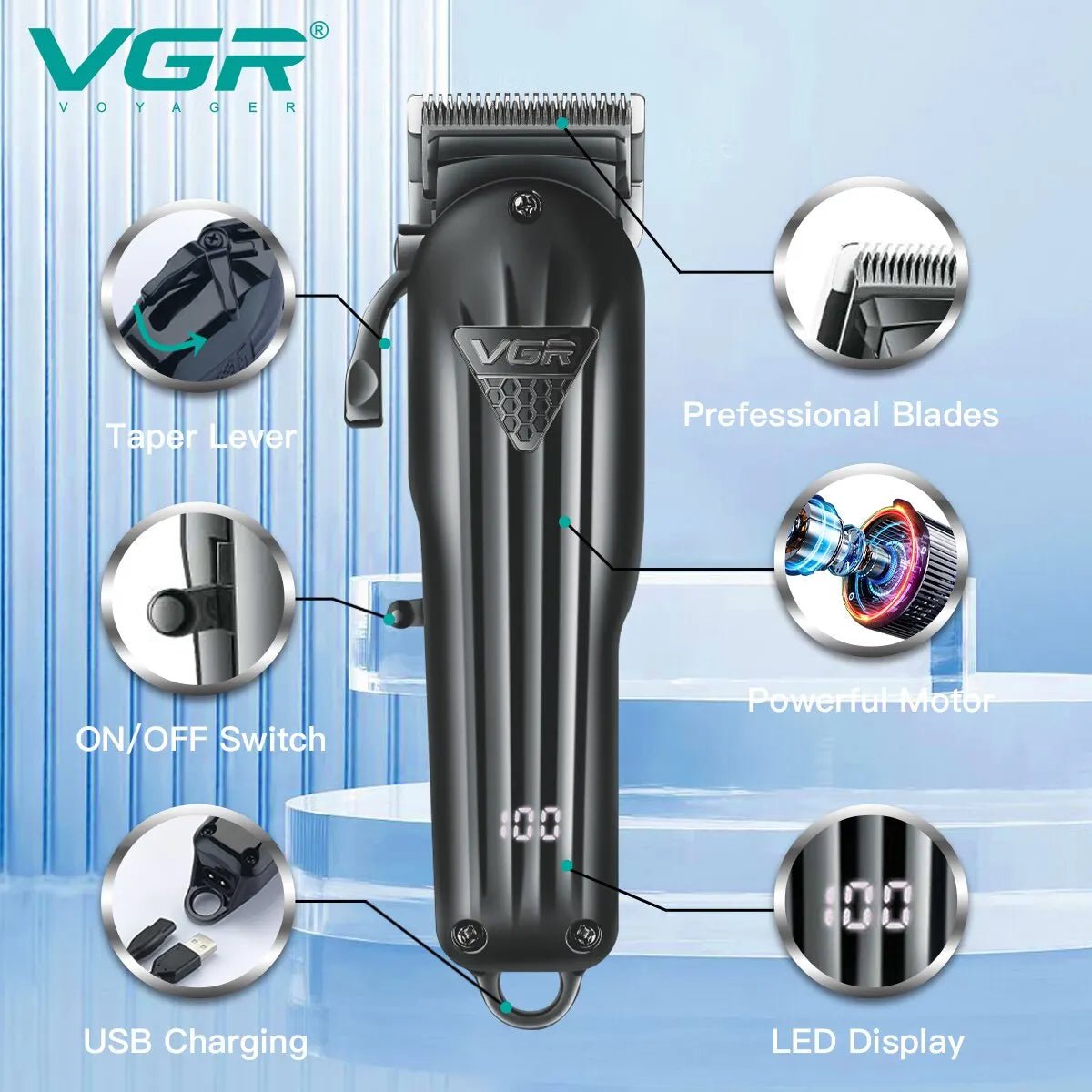 Storazone VGR Hair Clipper Professional Hair Cutting Machine Hair Trimmer Adjustable Cordless Rechargeable V 282