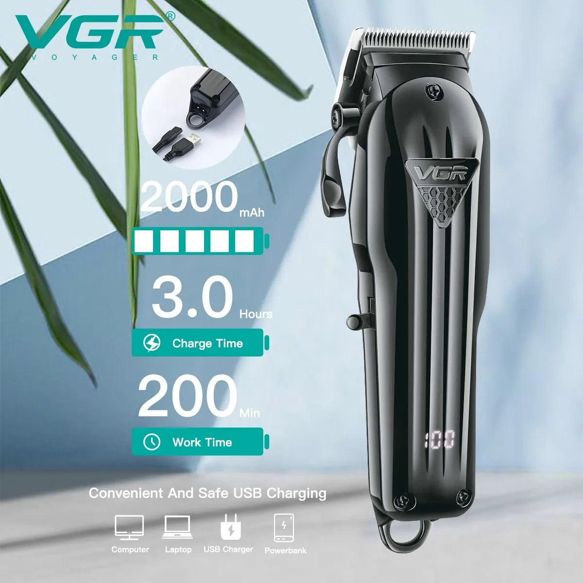 Storazone VGR Hair Clipper Professional Hair Cutting Machine Hair Trimmer Adjustable Cordless Rechargeable V 282