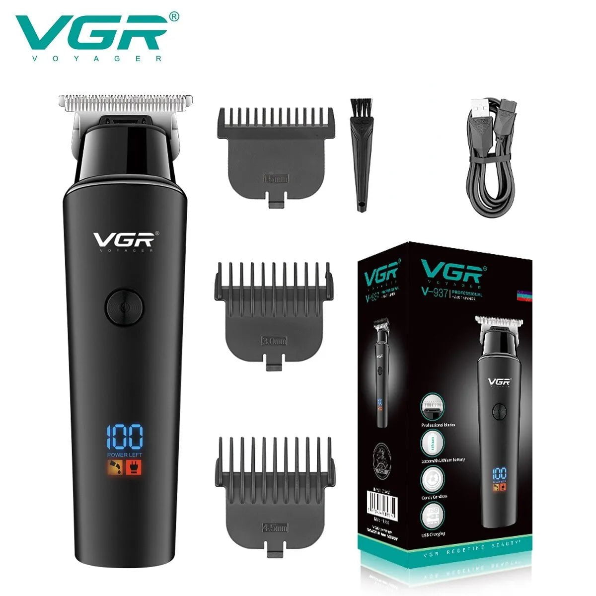 Storazone VGR Hair Trimmer Professional Electric Trimmers Cordless Hair Clipper Rechargeable LED Display V 937