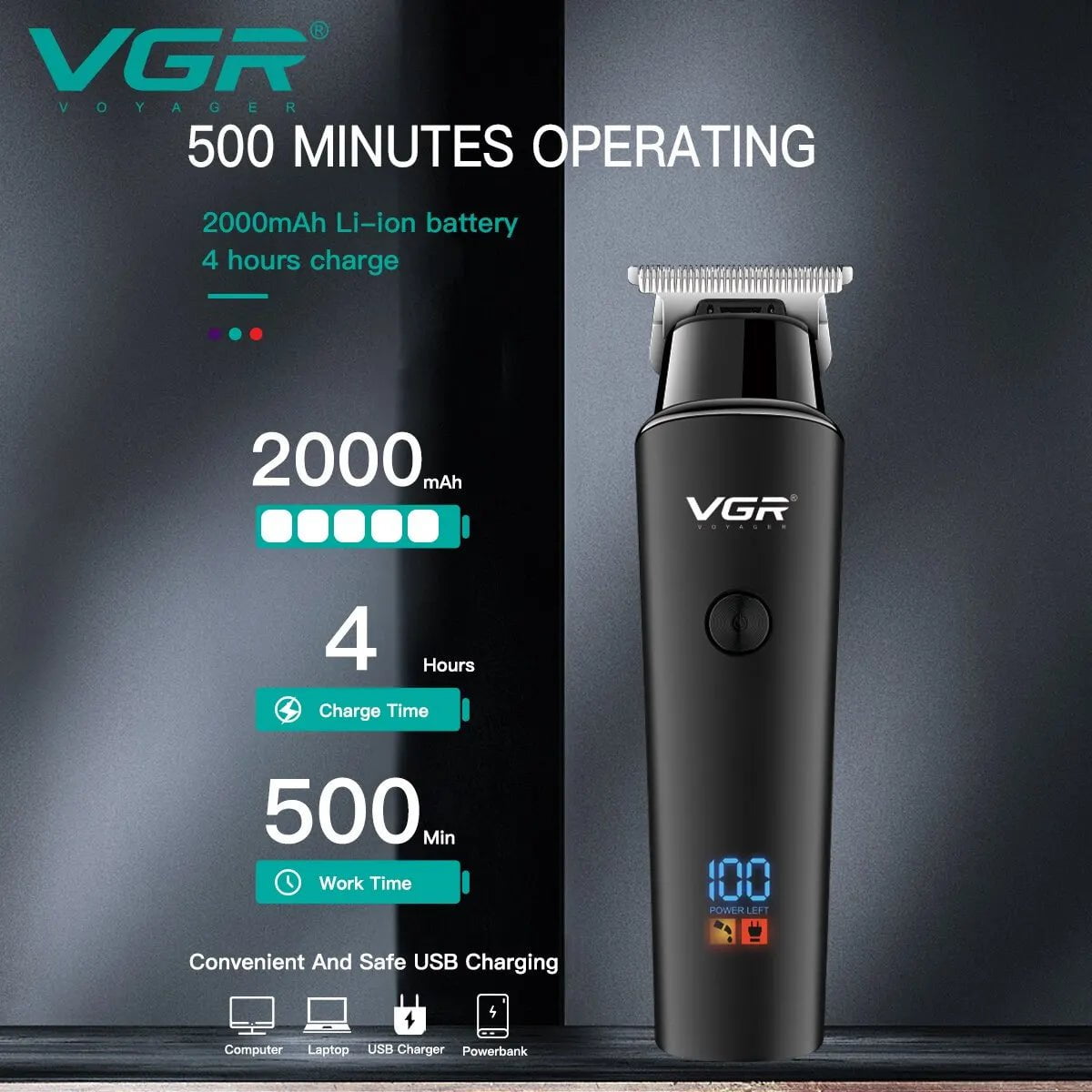 Storazone VGR Hair Trimmer Professional Electric Trimmers Cordless Hair Clipper Rechargeable LED Display V 937