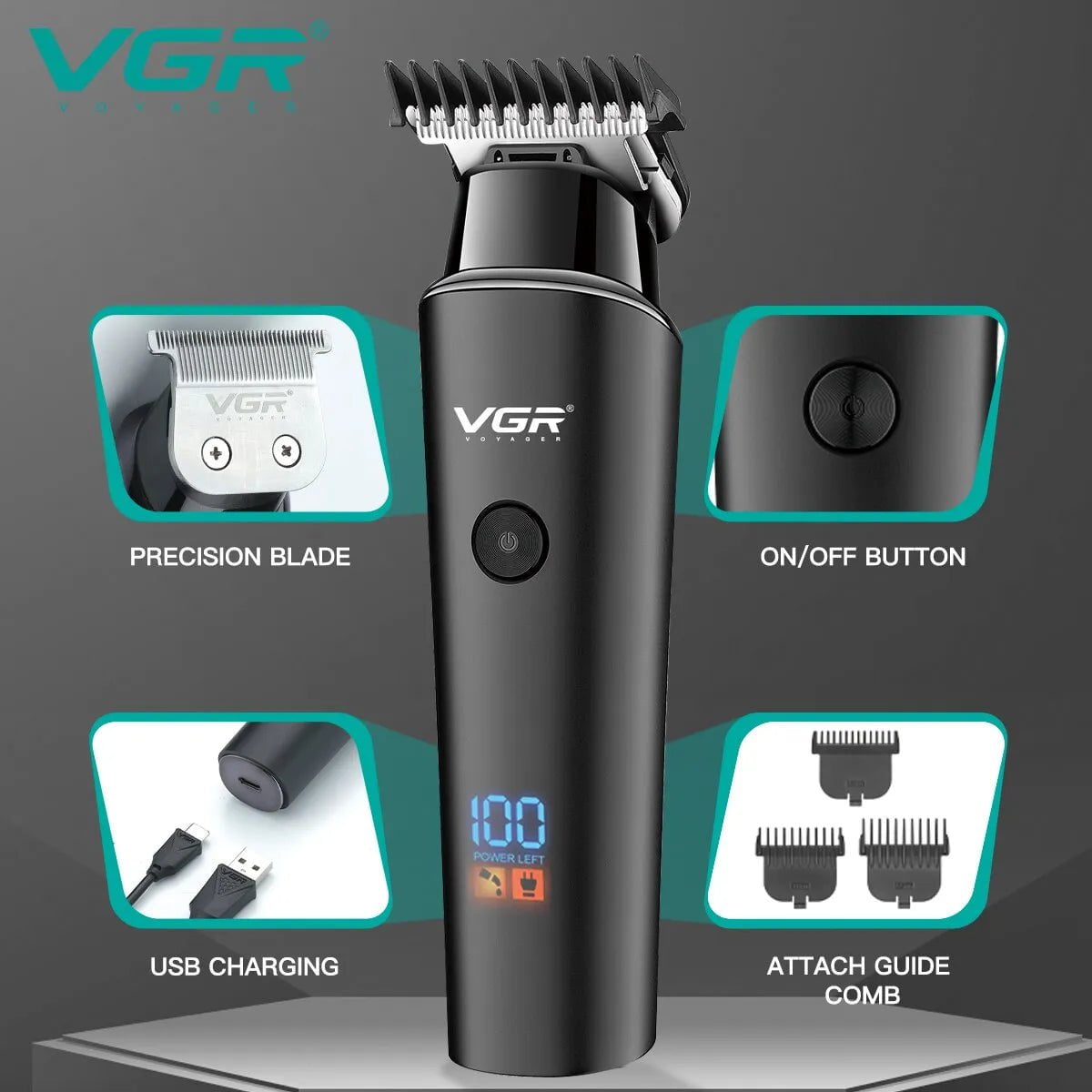 Storazone VGR Hair Trimmer Professional Electric Trimmers Cordless Hair Clipper Rechargeable LED Display V 937