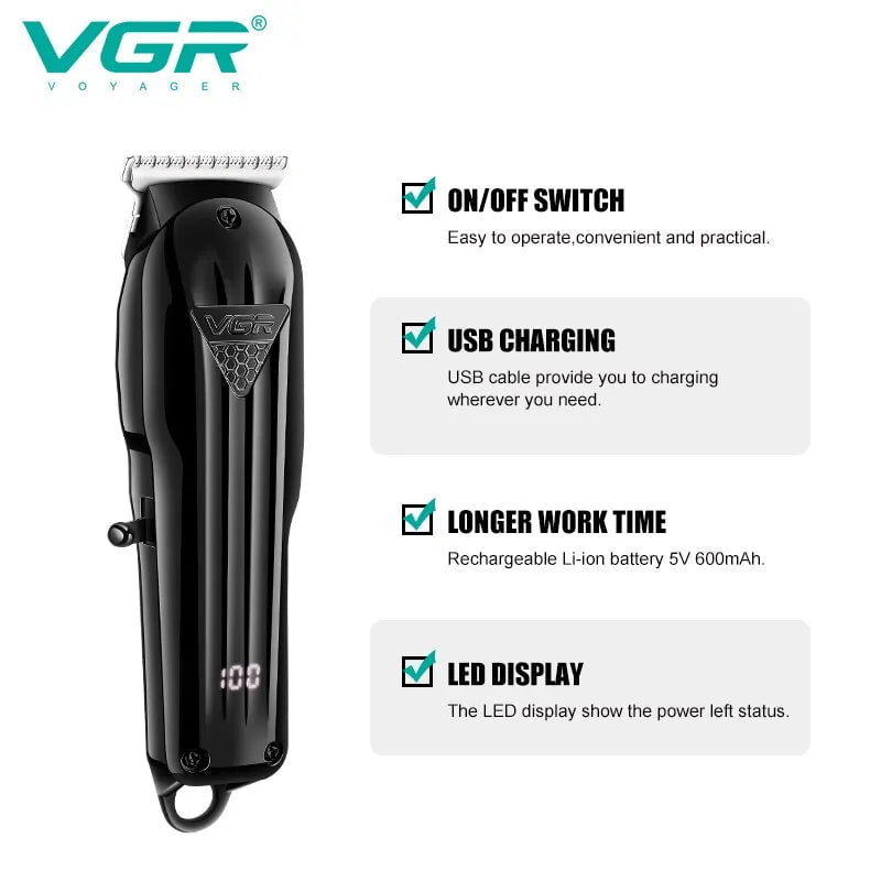 Storazone VGR Hair Trimmer Professional Hair Clipper Electric T-Blade Hair Cutting Machine 0mm LED Display Barber Trimmer for Men V-982