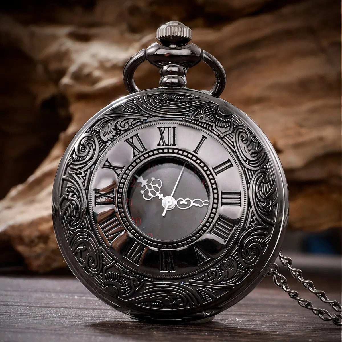 Storazone Vintage Charm Black Unisex Fashion Roman Number Quartz Steampunk Pocket Watch Women Man Necklace Pendant with Chain Gift