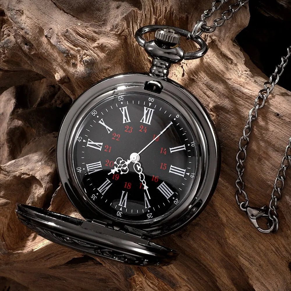 Storazone Vintage Charm Black Unisex Fashion Roman Number Quartz Steampunk Pocket Watch Women Man Necklace Pendant with Chain Gift