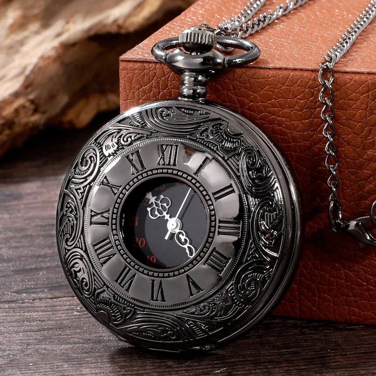 Storazone Vintage Charm Black Unisex Fashion Roman Number Quartz Steampunk Pocket Watch Women Man Necklace Pendant with Chain Gift
