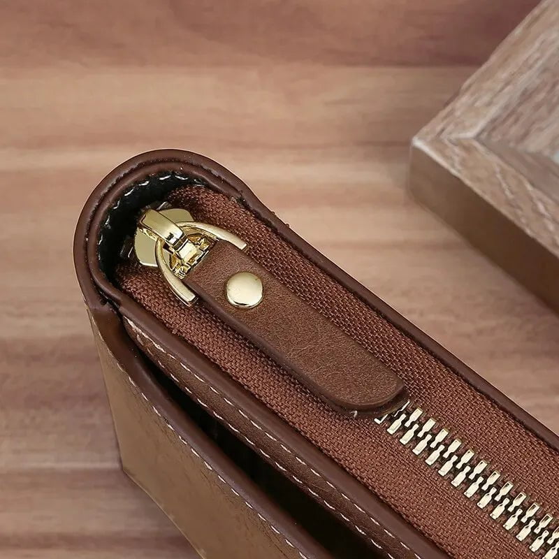 Storazone Vintage Men Pu Leather Small Wallet Short Horizontal Zipper Buckle Coin Pocket Tri-fold Card Case Purse