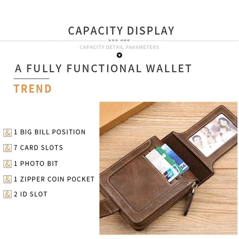 Storazone Vintage Men Pu Leather Small Wallet Short Horizontal Zipper Buckle Coin Pocket Tri-fold Card Case Purse