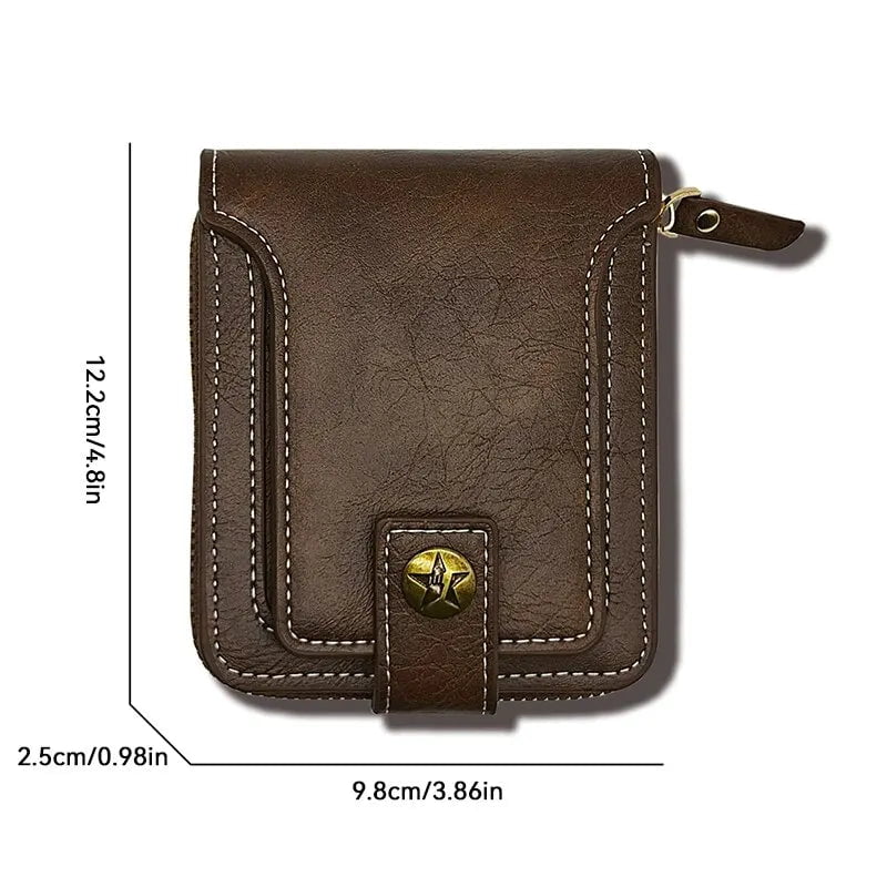 Storazone Vintage Men Pu Leather Small Wallet Short Horizontal Zipper Buckle Coin Pocket Tri-fold Card Case Purse