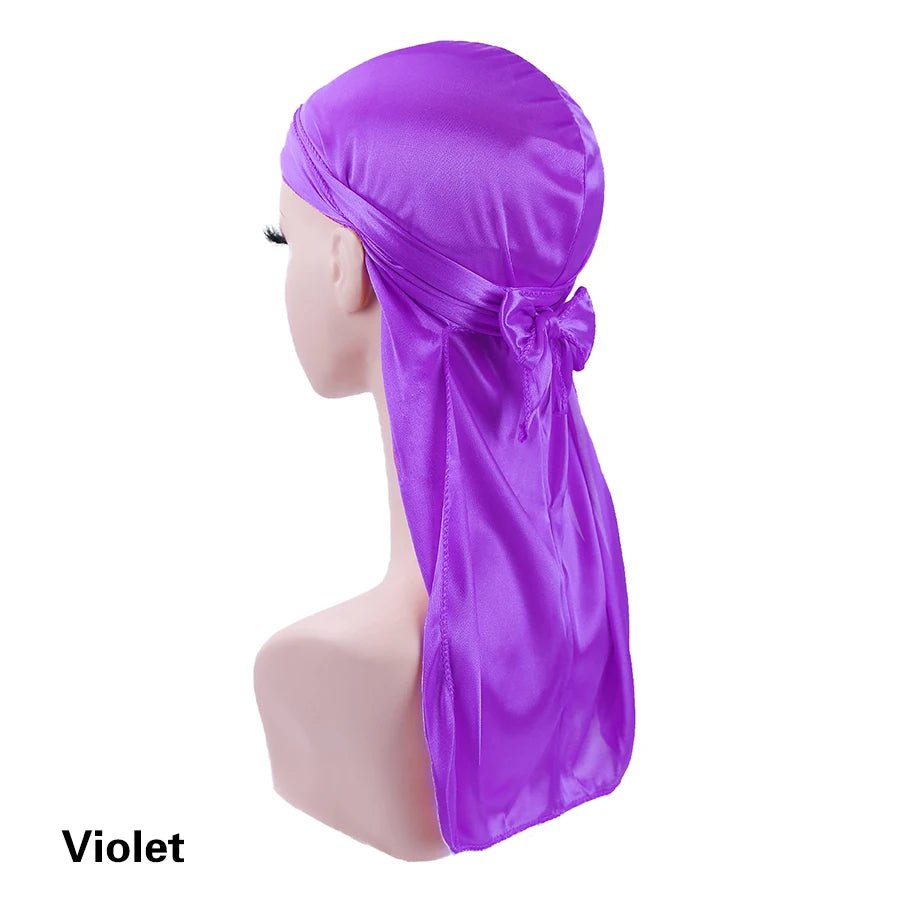 Storazone violet / CHINA Unisex Silky Durags Bandanas Turban Hat Wigs Doo Men Satin Durag Biker Headwear Headband Hair Accessories Extra Long Tail Du-Rag